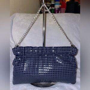 Lumured Vintage Mesh Navy Plastic Tile Clutch Optional Shoulder Chain Strap USA